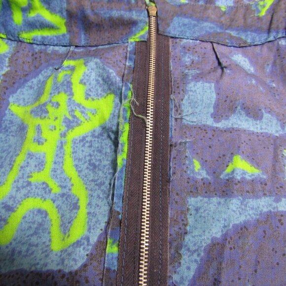 VTG 70s Hawaiian M L Tiki Polynesian Boho Retro Mod Luau Blue Maxi Hostess Dress - Picture 9 of 10